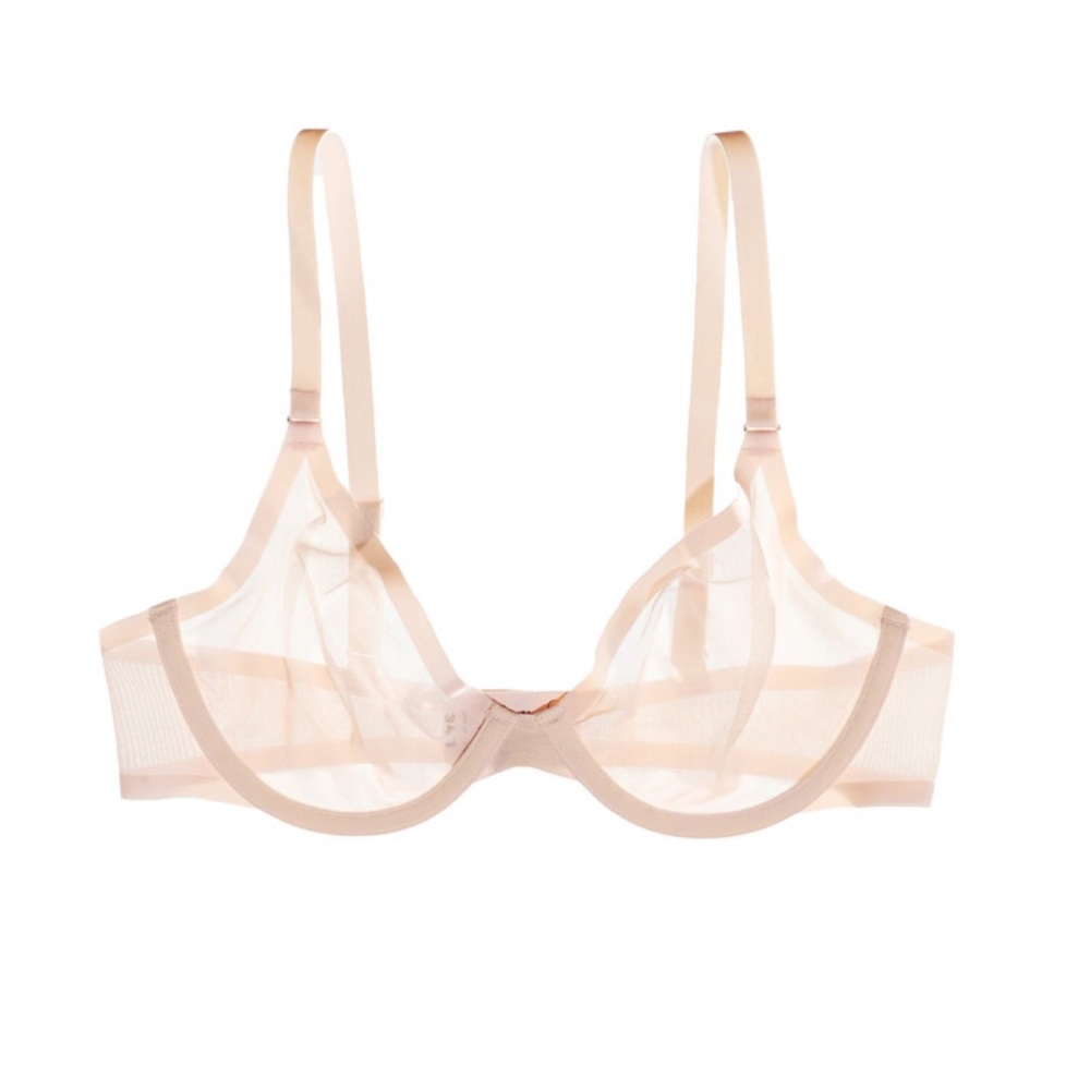 Cuup Mesh Plunge Bra in Blush Nude Sheer Underwire Size 32D